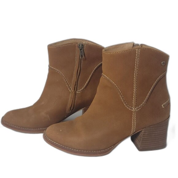UGG Annie Chestnut Brown Tan Leather Heeled Ankle Booties Boots Women’s 8 - Picture 5 of 13